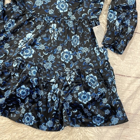 NWT NSR Navy Blue Floral Print Mila Tiered Ruffle Mini Dress - Picture 8 of 11